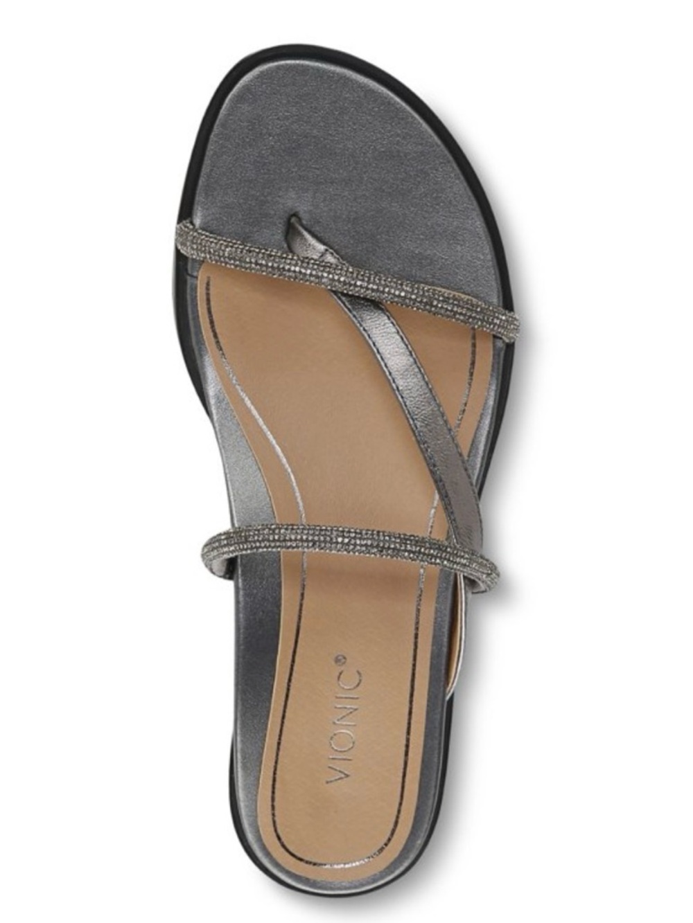Vionic Bronze-Gray Strappy Beaded Slide Sandals